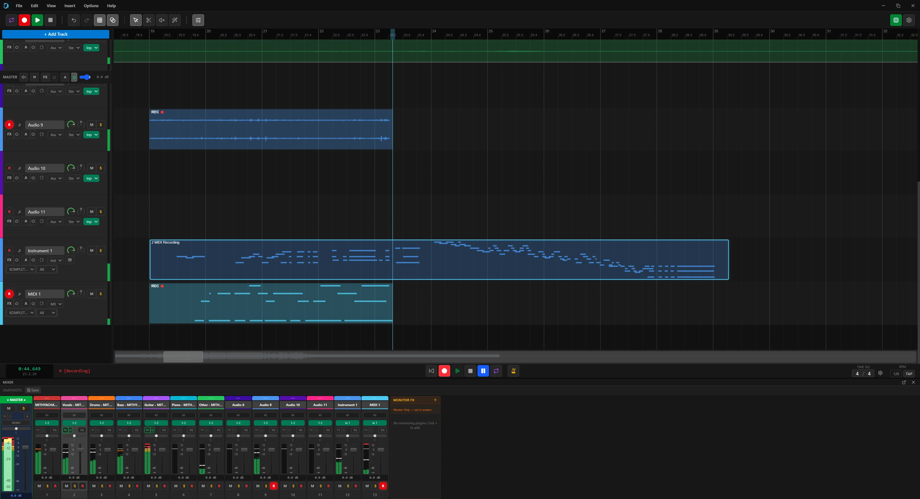Recording a take on an armed track with the transport in record